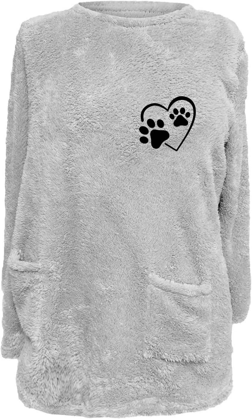 2024 Womens Sherpa Pullover Oversized Fuzzy Fleece Sweatshirts Faux Fur Fluffy Outerwear with Pockets Winter Soft Loungwear