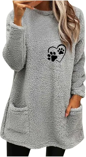 2024 Womens Sherpa Pullover Oversized Fuzzy Fleece Sweatshirts Faux Fur Fluffy Outerwear with Pockets Winter Soft Loungwear