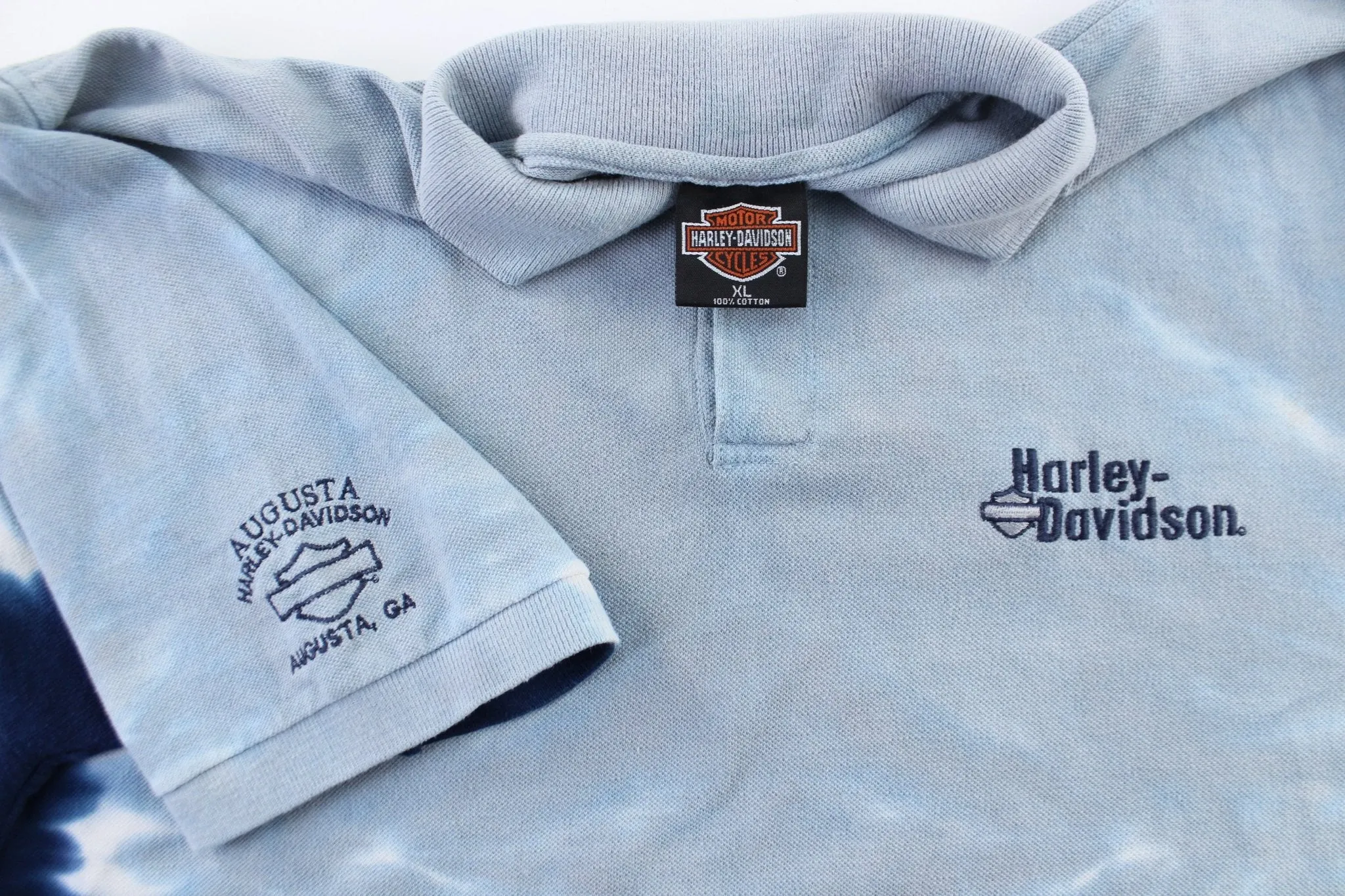 90's Harley Davidson Motorcycles Embroidered Tie-Dye Polo