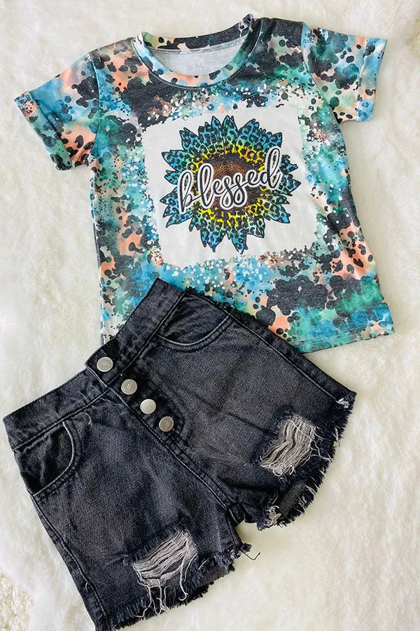 BLESSED sunflower printed girl t-shirt DLH1017-9