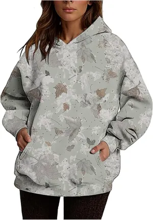 Camo Hoodie for Women Men Long Sleeve Maple Leaf Print Fleece Hoodies Oversized Hooded Sweatshirt Pullover with Pocket