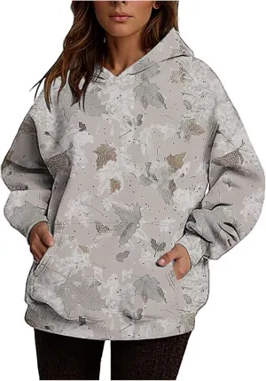 Camo Hoodie for Women Men Long Sleeve Maple Leaf Print Fleece Hoodies Oversized Hooded Sweatshirt Pullover with Pocket