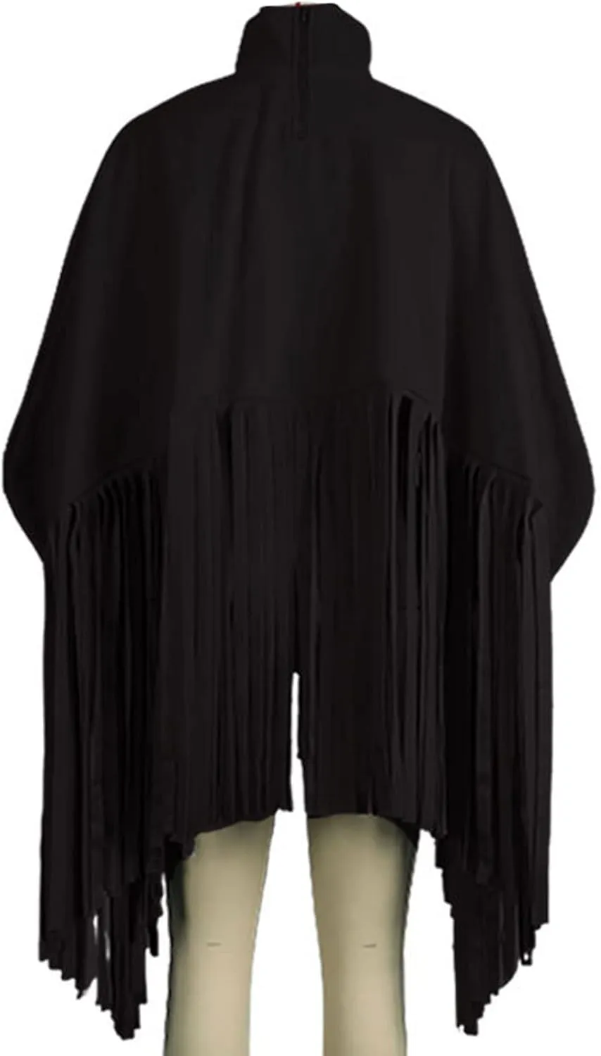 CHARTOU Women's Trendy Oversized High Neck Batwing Sleeve Tassel Fringe Wool Pullover Sweatshirt