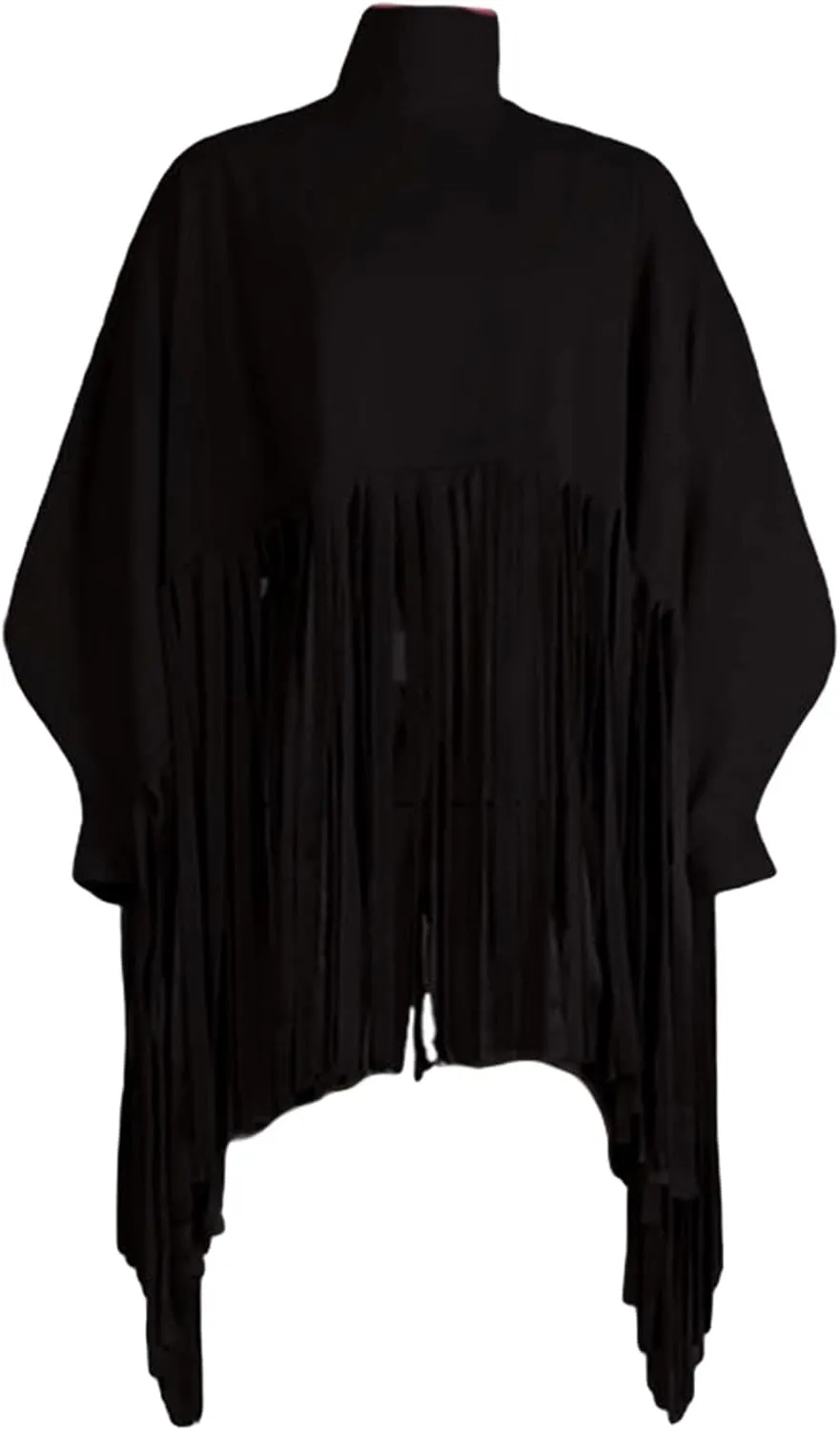 CHARTOU Women's Trendy Oversized High Neck Batwing Sleeve Tassel Fringe Wool Pullover Sweatshirt