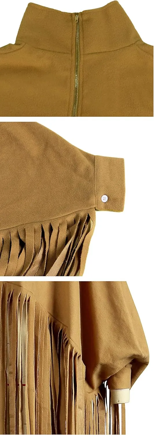 CHARTOU Women's Trendy Oversized High Neck Batwing Sleeve Tassel Fringe Wool Pullover Sweatshirt