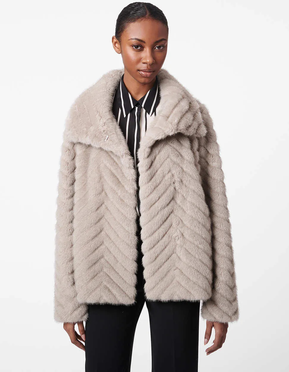 Faux Fur Chevron Pattern Jacket