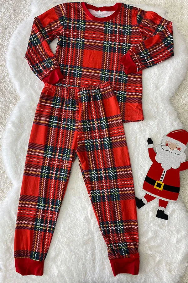 DLH2822 Christmas red/green plaid 2pc kids pajamas sets wholesale