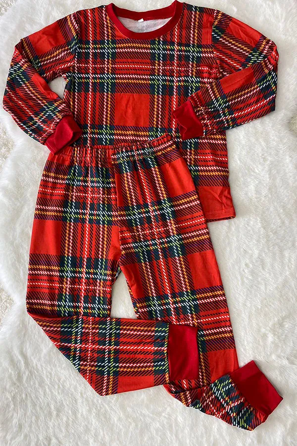 DLH2822 Christmas red/green plaid 2pc kids pajamas sets wholesale