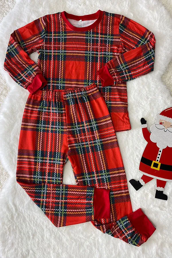 DLH2822 Christmas red/green plaid 2pc kids pajamas sets wholesale
