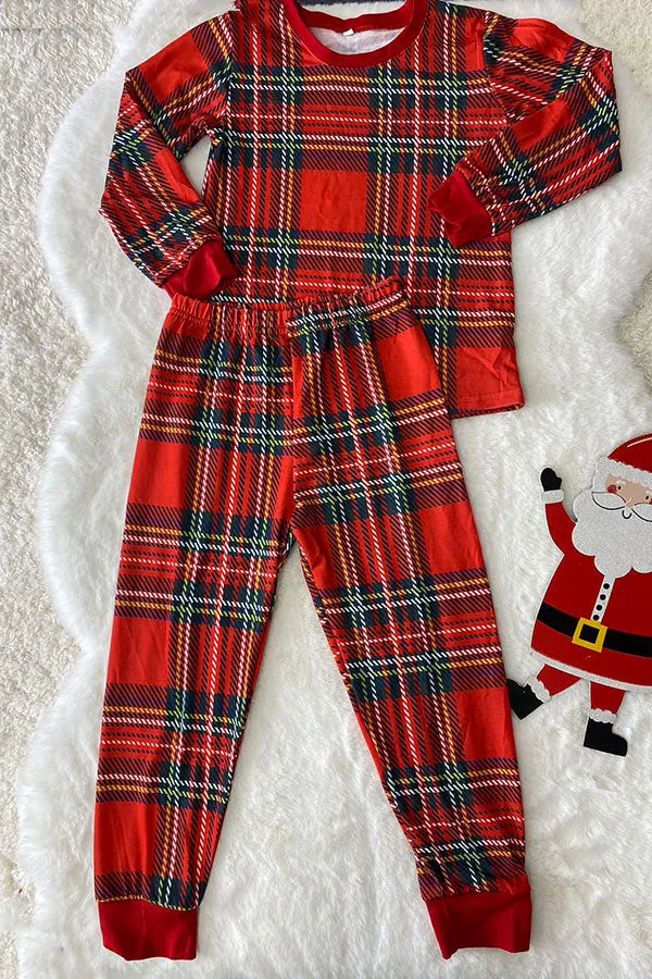 DLH2822 Christmas red/green plaid 2pc kids pajamas sets wholesale