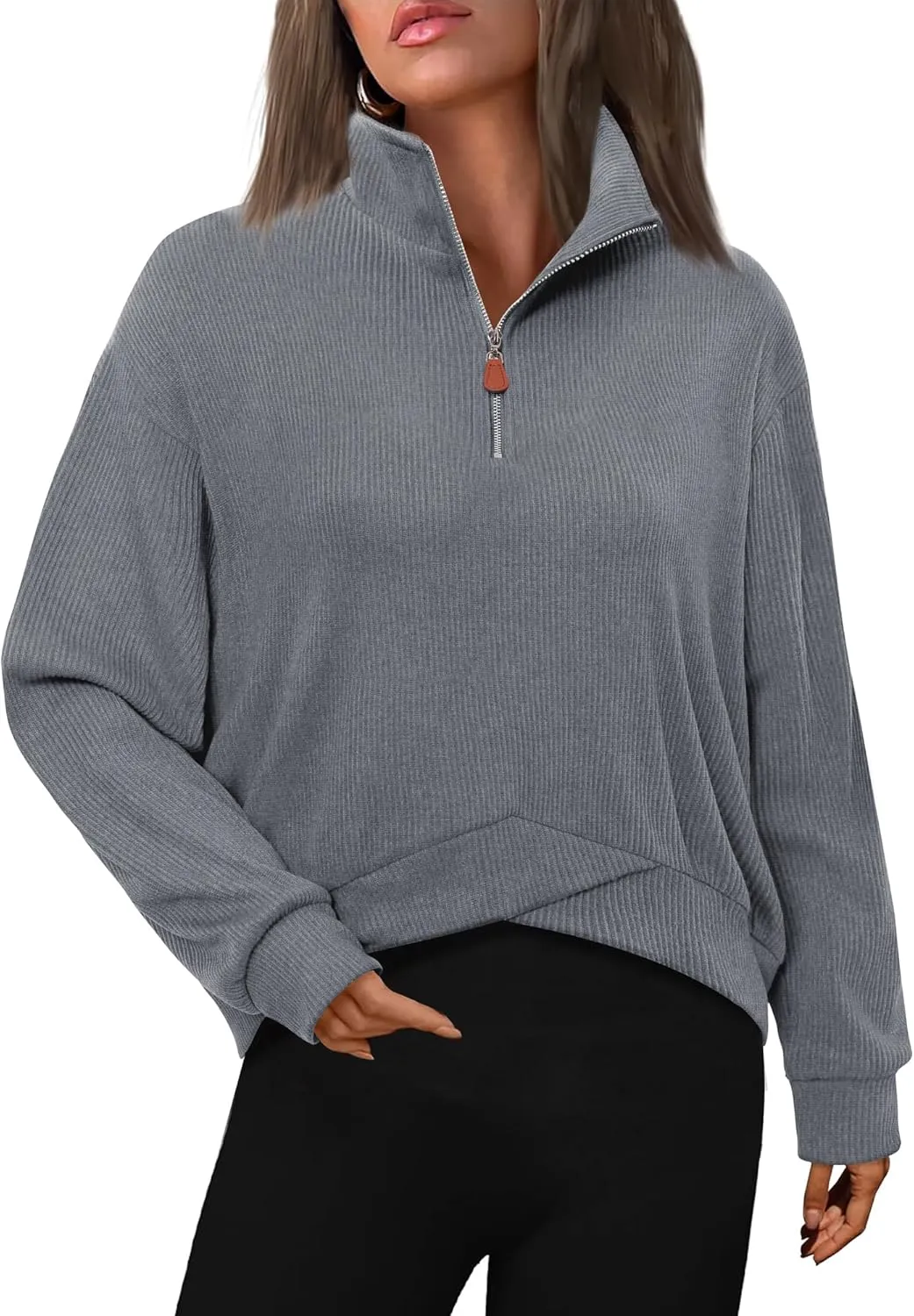 Gaharu Womens Half Zip Sweatshirt Casual Long Sleeve Quarter Zip Pullover Top Stand Collar Fall Clothes