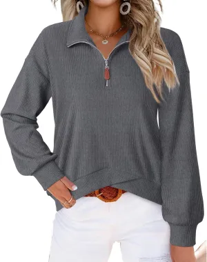 Gaharu Womens Half Zip Sweatshirt Casual Long Sleeve Quarter Zip Pullover Top Stand Collar Fall Clothes