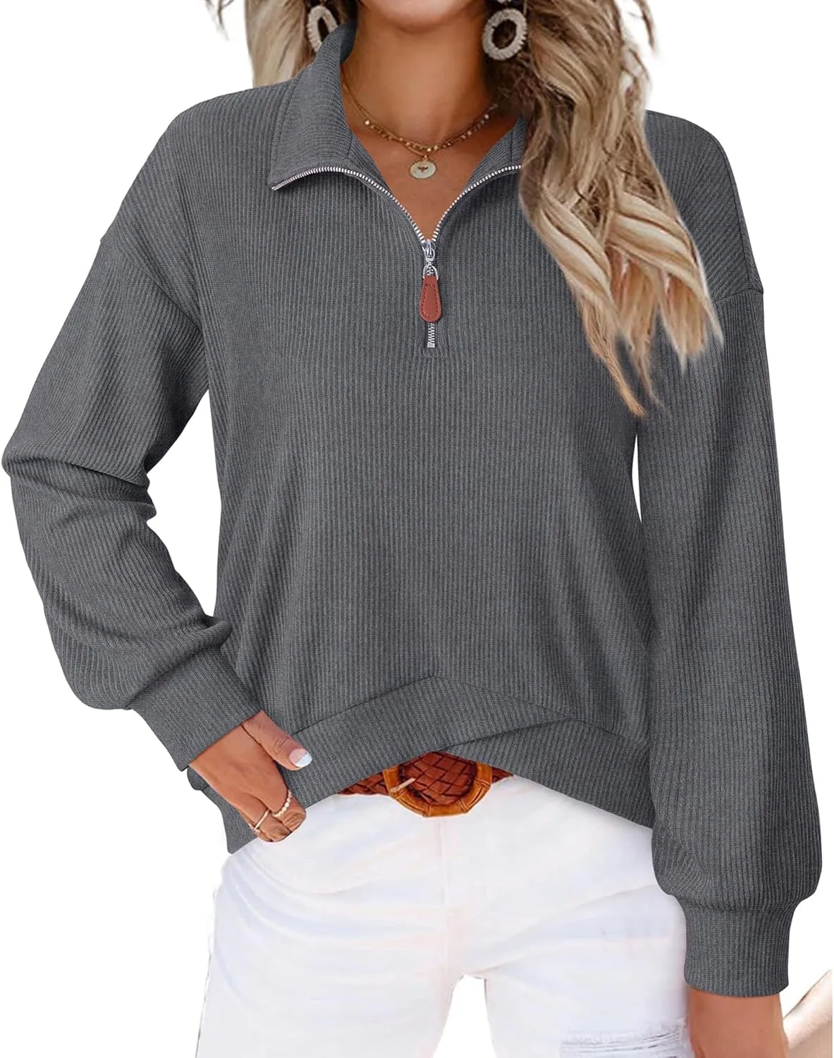 Gaharu Womens Half Zip Sweatshirt Casual Long Sleeve Quarter Zip Pullover Top Stand Collar Fall Clothes