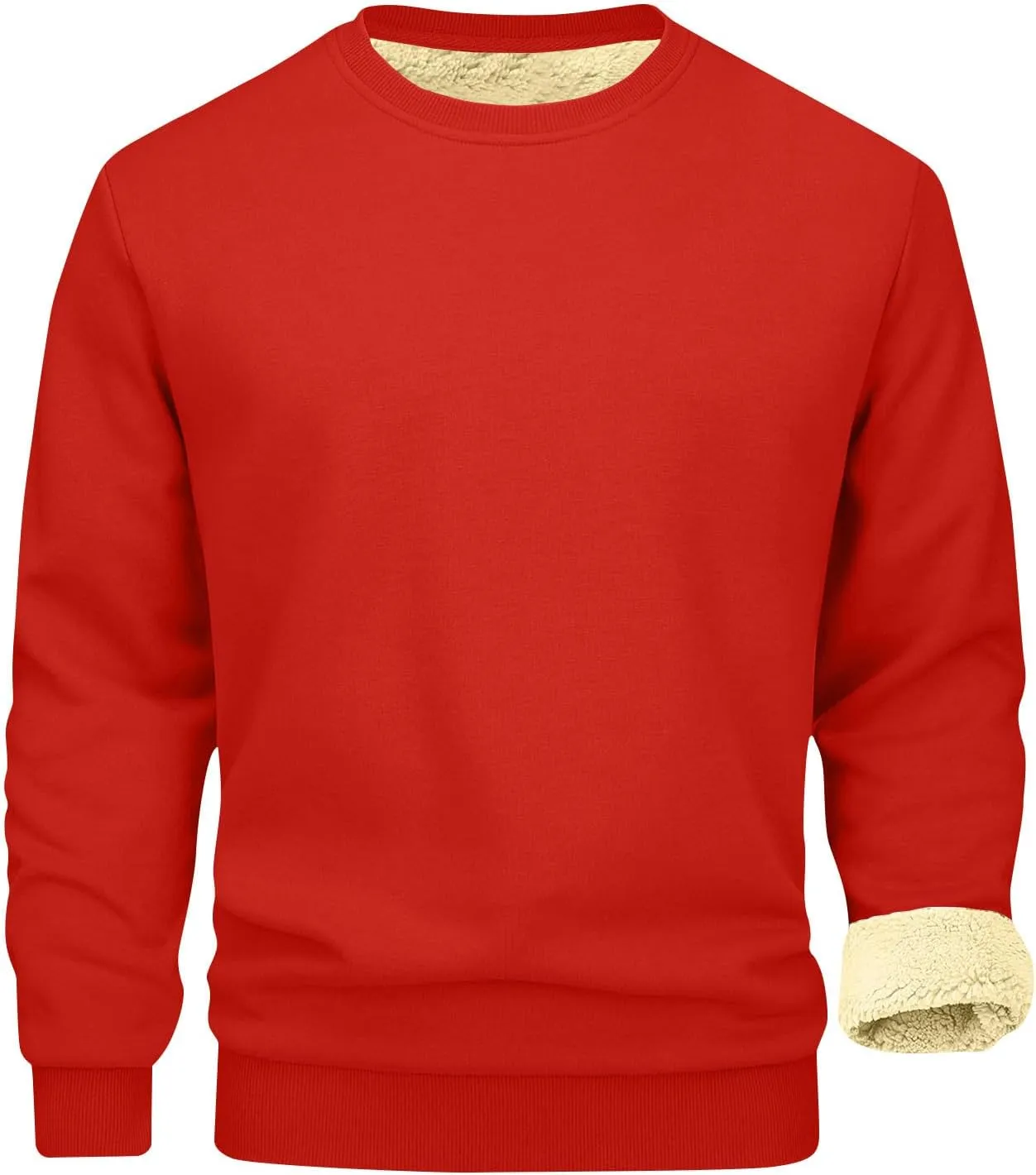 Mens Sherpa Lined Sweatshirt Basic Winter Fleece Warm Thick Pullover Top Casual Fashion Long Sleeve Crewneck Sweaters