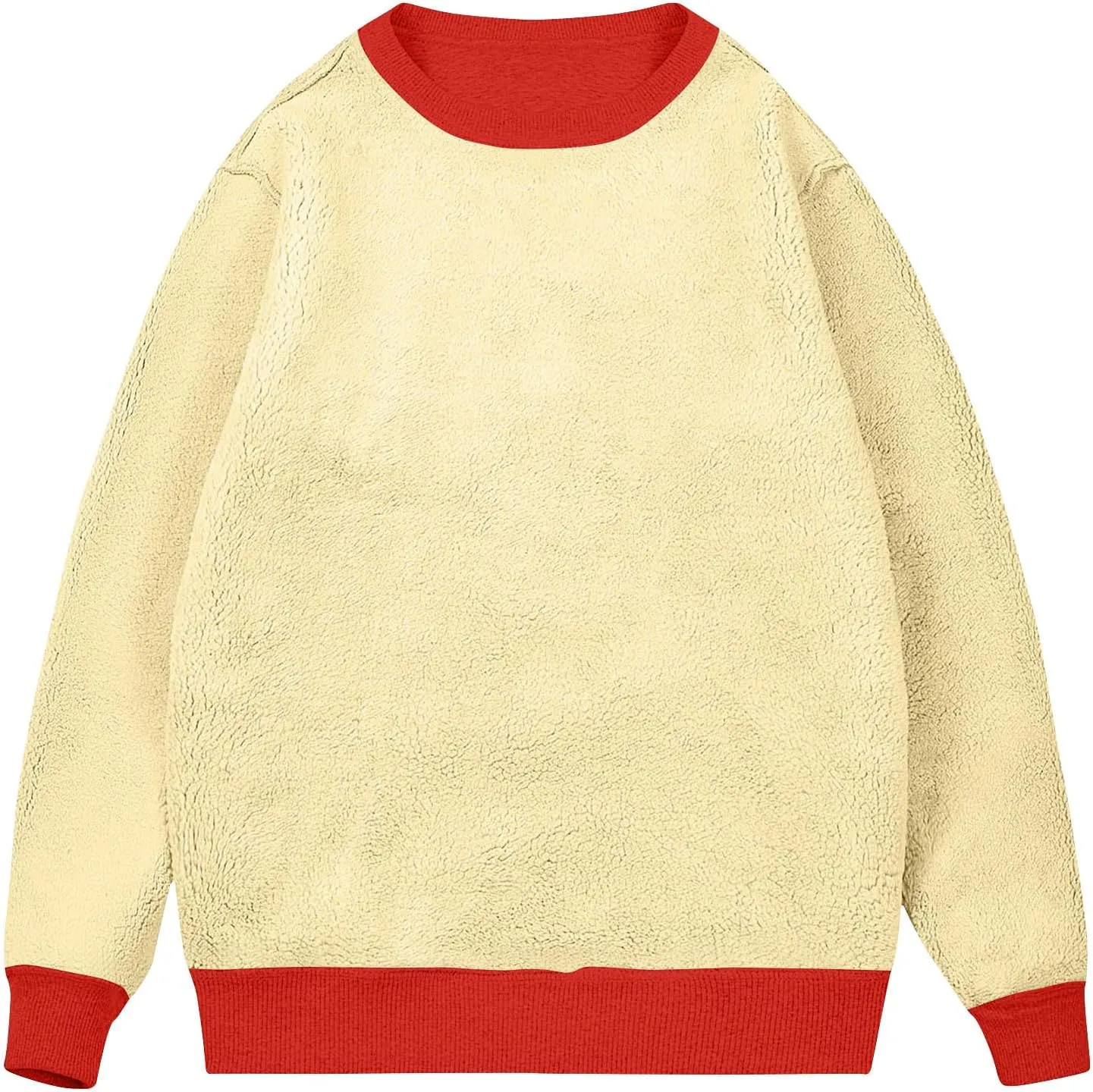 Mens Sherpa Lined Sweatshirt Basic Winter Fleece Warm Thick Pullover Top Casual Fashion Long Sleeve Crewneck Sweaters