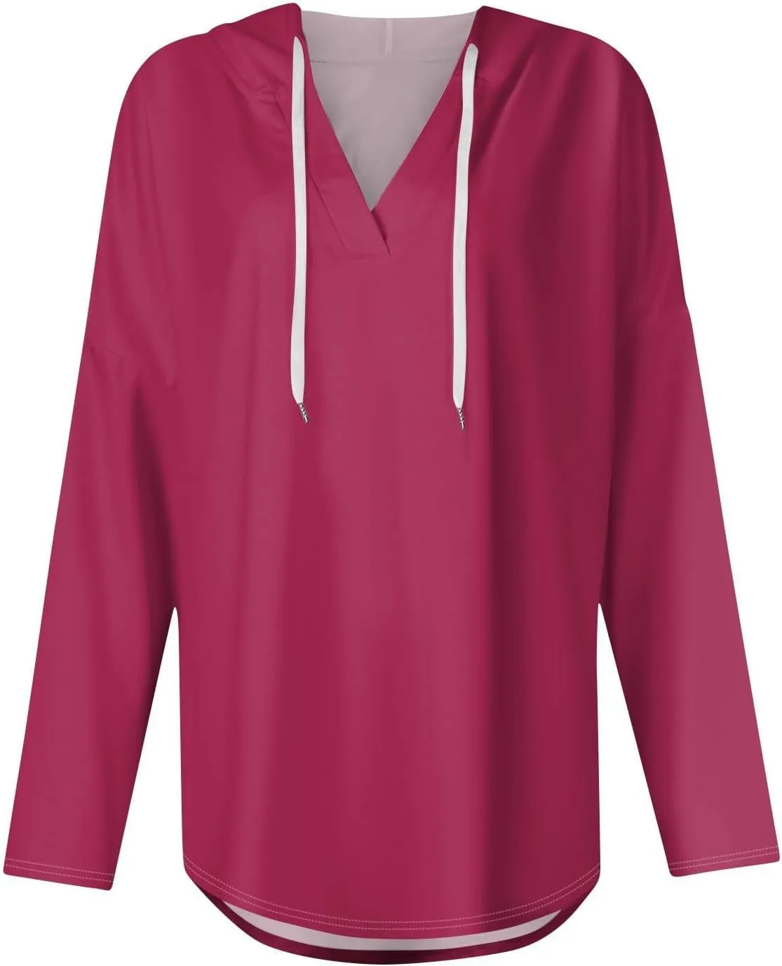 Oversized V Neck Hoodie for Women Long Sleeve Shirts Loose Fit Tunic Tops Tshirts Soft Cmofy Blouse Solid Tees