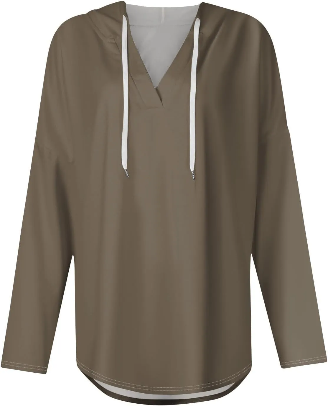 Oversized V Neck Hoodie for Women Long Sleeve Shirts Loose Fit Tunic Tops Tshirts Soft Cmofy Blouse Solid Tees
