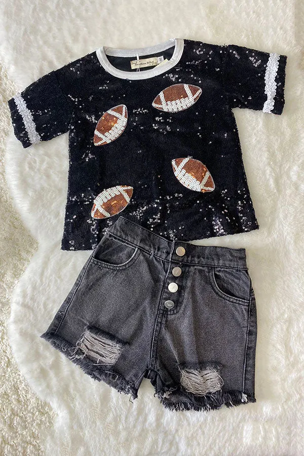 XCH0012-4H Mom and me football sequin short sleeve girls top
