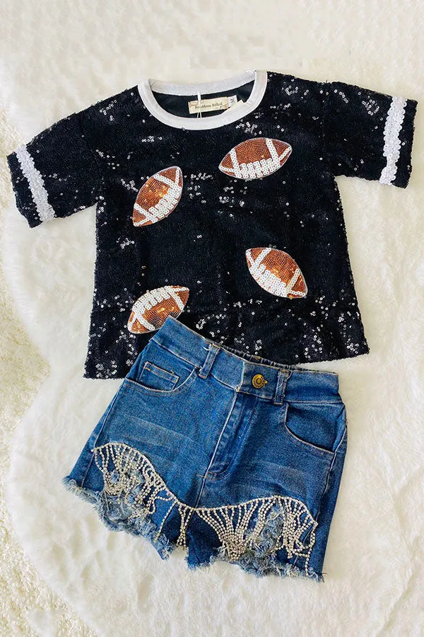 XCH0012-4H Mom and me football sequin short sleeve girls top