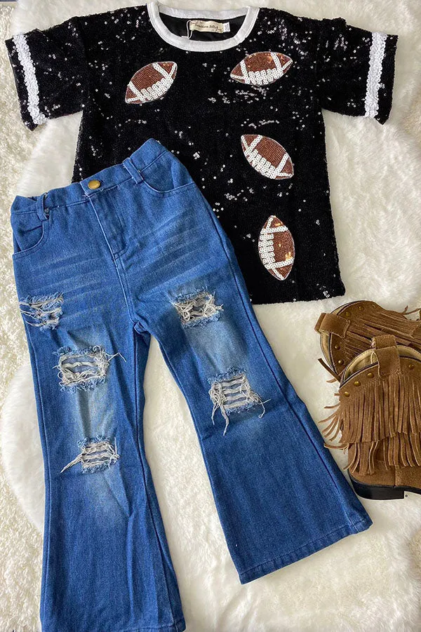 XCH0012-4H Mom and me football sequin short sleeve girls top