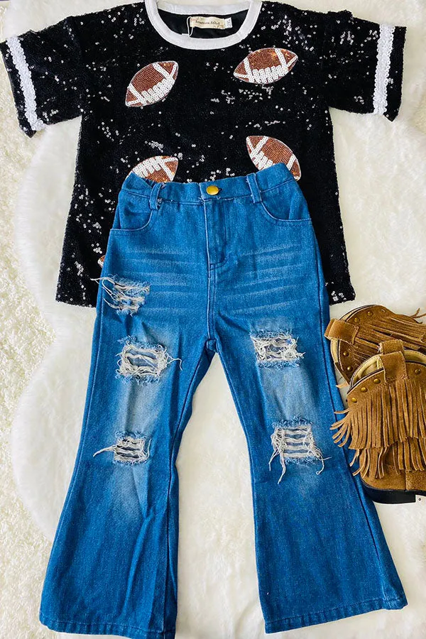 XCH0012-4H Mom and me football sequin short sleeve girls top