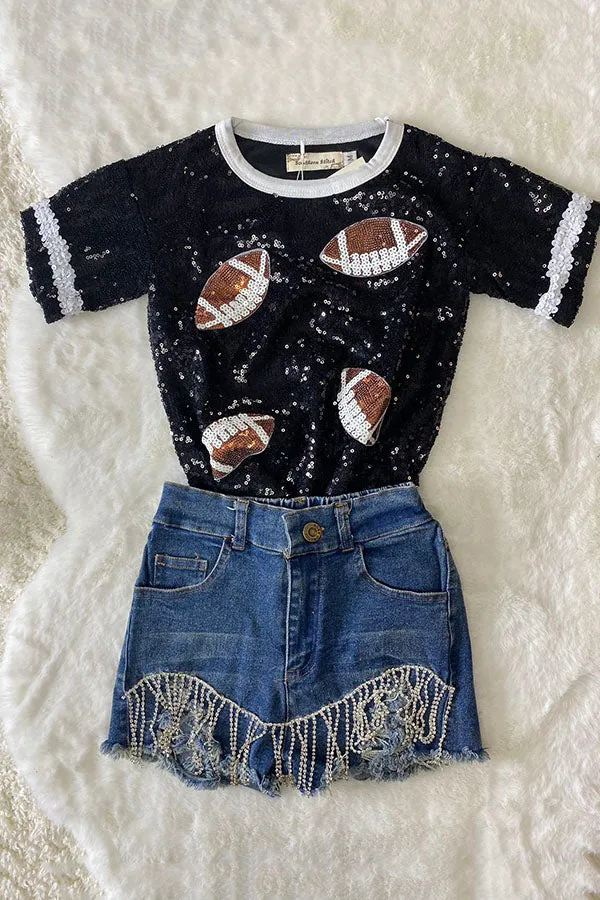 XCH0012-4H Mom and me football sequin short sleeve girls top